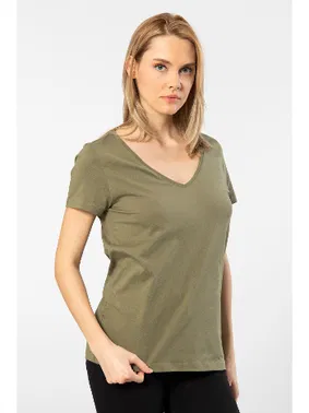 Wtshirt Wtshirt Milano Derin V Yaka Pamuklu Kadın Tshirt - Alternatif Görünüm