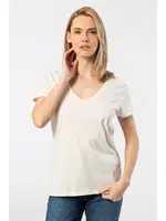 Kısa Kollu Pamuklu Derin V Yaka Wtshirt Milano Tshirt Krem