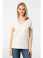 Kısa Kollu Pamuklu Derin V Yaka Wtshirt Milano Tshirt Krem detay görünüm