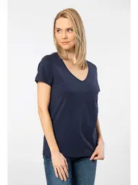 Wtshirt Lacivert Derin V Yaka Kadın Tshirt Wtshirt Milano