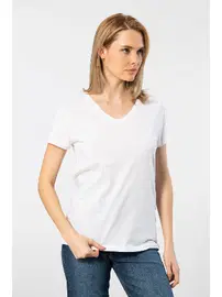 Wtshirt Kısa Kollu Beyaz V Yaka Kadın Tshirt Wtshirt Venice