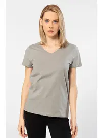 Wtshirt V Yaka Düz Kısa Kollu Wtshirt Venice Kadın Tshirt