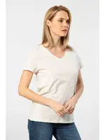 Pamuklu Wtshirt Venice Kısa Kollu V Yaka Kadın Tshirt Krem detay görünüm