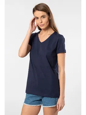 Wtshirt Lacivert Kısa Kollu V Yaka Wtshirt Venice Kadın Tshirt
