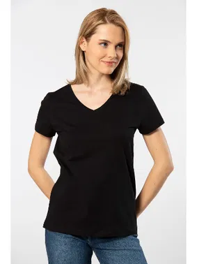 Wtshirt Siyah Kısa Kollu Wtshirt Venice V Yaka Kadın Tshirt
