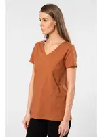 Pamuklu V Yaka Wtshirt Venice Kadın Tshirt Tarçın detay görünüm