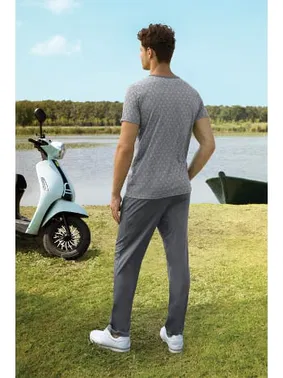 Doreanse Yakası Cepli Desenli V Yaka Erkek T-Shirt Pijama Takımı Doreanse 4803 - Alternatif Görünüm