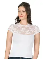 Yakası Dantel Premium Viskon Kısa Kollu Örme Kadın Bluz Özkan 7371  Beyaz görsel 5