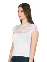 Yakası Dantel Premium Viskon Kısa Kollu Örme Kadın Bluz Özkan 7371  Beyaz görsel 7