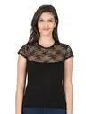Yakası Dantel Premium Viskon Kısa Kollu Örme Kadın Bluz Özkan 7371 