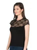 Yakası Dantel Premium Viskon Kısa Kollu Örme Kadın Bluz Özkan 7371  Siyah farklı açı