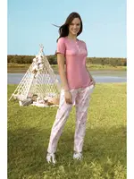 Yakası Düğmeli Kadın Pembe Desenli T-Shirt Pijama Takımı Doreanse 4233 Pembe
