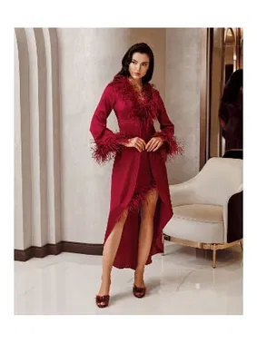 İmaj Yakası Kolları Tüylü 2li Saten Gecelik Takımı İmaj 4225