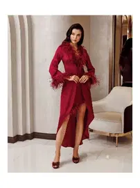 İmaj Yakası Kolları Tüylü 2li Saten Gecelik Takımı İmaj 4225