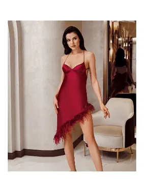 İmaj Yakası Kolları Tüylü 2li Saten Gecelik Takımı İmaj 4225 - Alternatif Görünüm