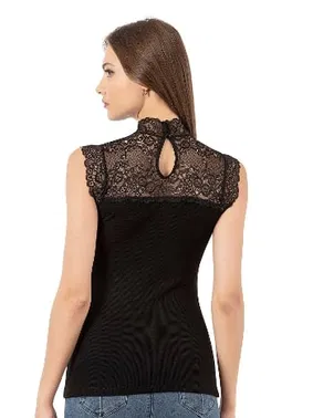 Özkan Yakası Sırtı Dantel Viskon Kaşkorse Detaylı Esnek Örme Kadın Atlet Bluz Özkan 27055  - Alternatif Görünüm