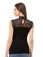 Yakası Sırtı Dantel Viskon Kaşkorse Detaylı Esnek Örme Kadın Atlet Bluz Özkan 27055  Siyah detay görünüm