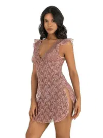 Ahu Lingerie Yanları Açık Vizon Kısa Tül Gecelik Ahu Primoda 4205