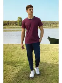 Doreanse Yanları Cepli Bisiklet Yaka Desenli Bordo Erkek T-Shirt Pijama Takımı Doreanse 4863