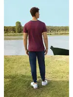 Yanları Cepli Bisiklet Yaka Desenli Bordo Erkek T-Shirt Pijama Takımı Doreanse 4863 Bordo detay görünüm