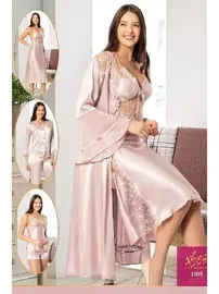 XSES Yanları Transparan Dantelli Saten 6Lı Gelin Çeyiz Seti XSES 1005