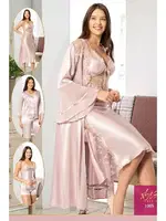 Yanları Transparan Dantelli Saten 6Lı Gelin Çeyiz Seti XSES 1005 Pudra