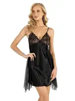 Yanları Tül Siyah Kısa Saten Gecelik Ahu Primoda 8243 Siyah