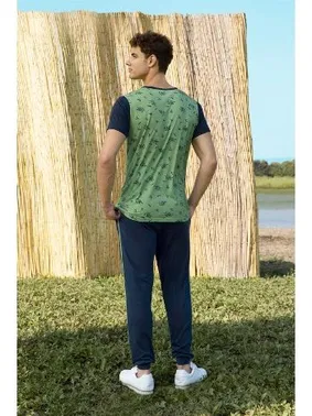 Doreanse Yaprak Desenli Düğmeli Bisiklet Yaka Erkek T-Shirt Pijama Takımı Doreanse 4783 - Alternatif Görünüm