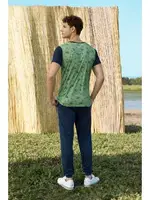 Yaprak Desenli Düğmeli Bisiklet Yaka Erkek T-Shirt Pijama Takımı Doreanse 4783 Yeşil detay görünüm