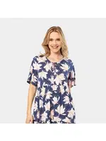 Kısa Kollu Yaprak Desenli Kadın Elbise Türen 3354 Lacivert farklı açı