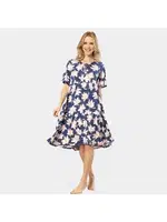 Kısa Kollu Yaprak Desenli Kadın Elbise Türen 3354 Lacivert