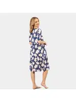 Kısa Kollu Yaprak Desenli Kadın Elbise Türen 3354 Lacivert detay görünüm