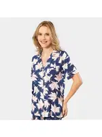 Kısa Kollu Gömlek Yaka Yaprak Desenli Kadın Pijama Takımı Türen 3355 Lacivert görsel 4