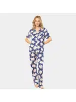 Kısa Kollu Gömlek Yaka Yaprak Desenli Kadın Pijama Takımı Türen 3355 Lacivert farklı açı