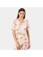 Yaprak Desenli Kısa Kollu Gömlek Yaka Kadın Pijama Takımı Türen 3355 Pudra görsel 4