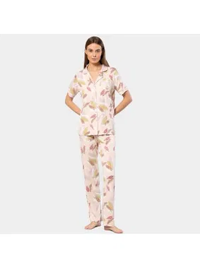Türen Yaprak Desenli Kısa Kollu Gömlek Yaka Kadın Pijama Takımı Türen 3355