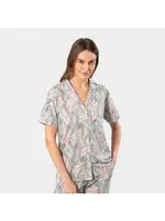 Yaprak Desenli Kısa Kollu Gömlek Yaka Pijama Takımı Türen 3395 Gri görsel 4