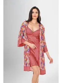 Ahu Lingerie Yarım Kollu 2Li Kısa Sabahlık Gecelik Takımı Ahu Loriva 1928