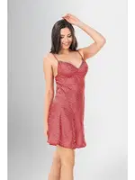 Yarım Kollu 2Li Kısa Sabahlık Gecelik Takımı Ahu Loriva 1928 Kırmızı detay görünüm