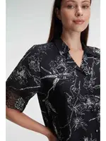 Yarım Kollu V Yaka Viskon Çiçek Desenli Yazlık Dokuma Dantel Detaylı Pijama Takımı Anıl 9895 Siyah detay görünüm
