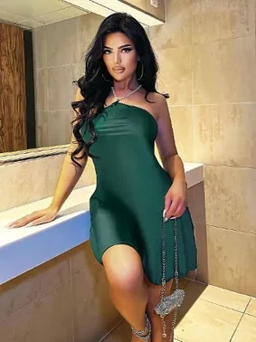 Pink Night Yeşil Boyun Askılı Sırt Dekolteli Seksi Mini Elbise Pink Night 3336