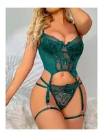 Yeşil Dantel Fantazi Jartiyer Takımı Kadın Ruselin 2024 Yeşil detay görünüm