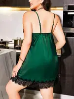 Yeşil Dantelli Askılı Saten Büyük Beden Fantezi Gecelik Pink Night 6686 Yeşil detay görünüm