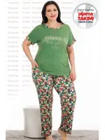 Yeşil Desenli Yazlık Büyük Beden Pijama Takımı Lady 10935 Yeşil