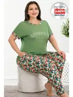 Yeşil Desenli Yazlık Büyük Beden Pijama Takımı Lady 10935 Yeşil detay görünüm