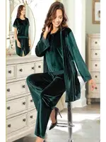 Yeşil Kadife Sabahlıklı Lohusa Pijama Takımı XSES 5200  Yeşil