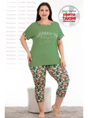 Lady Yeşil Kapri Pijama Takımı Büyük Beden Lady 10678