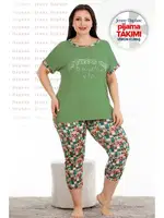 Yeşil Kapri Pijama Takımı Büyük Beden Lady 10678 Yeşil