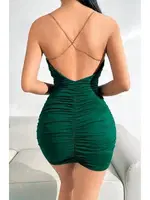 Yeşil Zincir Detaylı Mini Seksi Gece Elbisesi Pink Night 2247 Yeşil detay görünüm