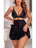 Yıldız Işıltılı Seksi Kadın Fantazi Gecelik Lily Bianca LB-138 Siyah